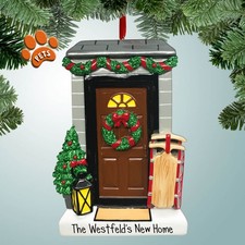 Brown Christmas Door with Sled - Personalized Ornament - New Home