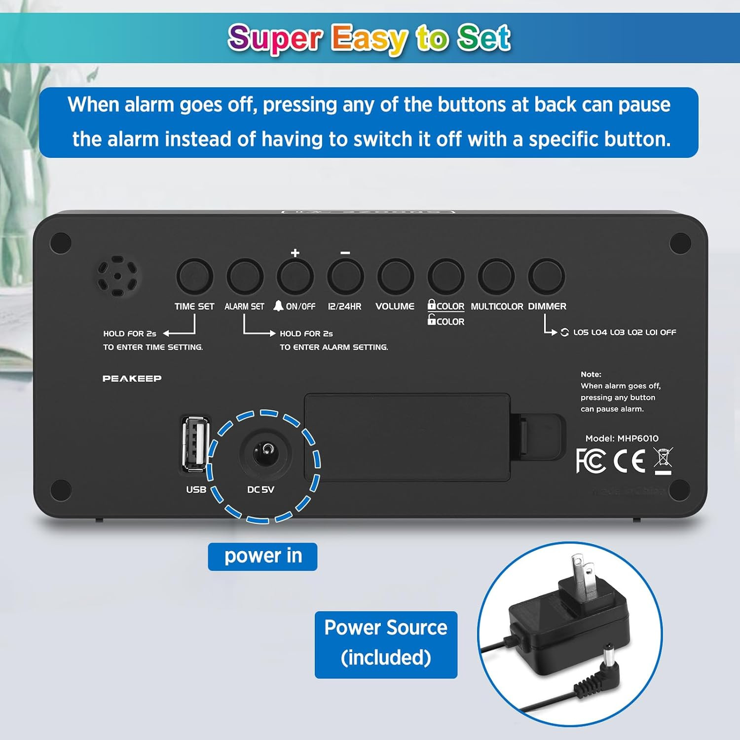 Digital Alarm Clock for Bedroom Bedside, Extra Loud for Heavy Sleepers Adults, L
