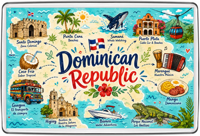 Dominikanische Republik Kühlschrankmagnet Reise Souvenir Geschenk Karibik Strände Karte Kunst
