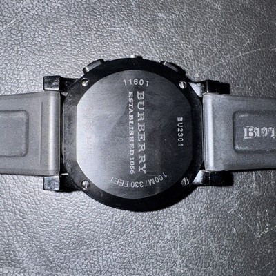 Burberry Bu2301 Chronograph Watch Black Rubber Band Quartz