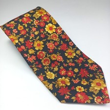 Floral Ties For Men Pure Silk Red Gold Flower Neck tie Black background EUC