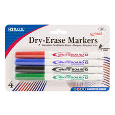 BAZIC Dry-Erase Markers Assorted Colors Fine Point Low-Odor, 4 Count