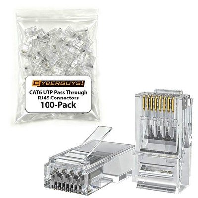 100 PCS Cyberguys CAT6 UTP Pass Through RJ45 Connectors GoldPlated 8P8C Plug