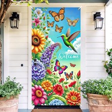Welcome Door Cover - Hummingbird  Sunflower Design, Large 35.43 x 70.87 Inch...