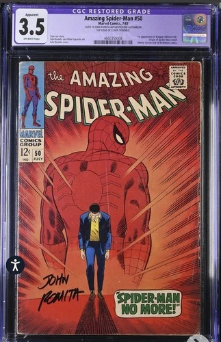 AMAZING SPIDER-MAN #50 CGC 3.5 JOHN ROMITA AUTOGRAPHED! JSA Authentic