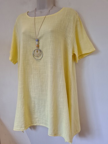 Made In Italy Top Lagenlook Round Neck Cotton Tunic Necklace One Size UK 12-18 - Picture 5 of 8