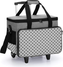 Upgraded Rolling Sewing Machine Case with Detachable Trolley - Gray Grid