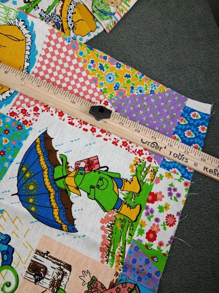 Vintage 1970s Holly Hobbie Fabric Doll Girl Patchwork Cheater Quilt Retro Pieces - Image 4 of 4