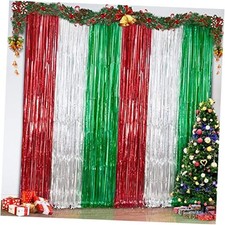 3 Pack Christmas Tinsel Foil Fringe Curtains, Red Silver Green Party Photo