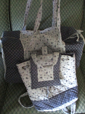 Ladies 2 Tone Blue Quilted Lightweight Backpack Travel Bag & Matching Duffle Bag