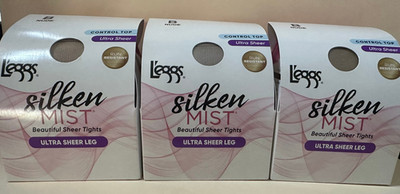 Lot of 3 L'eggs Silken Mist Ultra Sheer Leg Control Top Tights - Nude - Size B