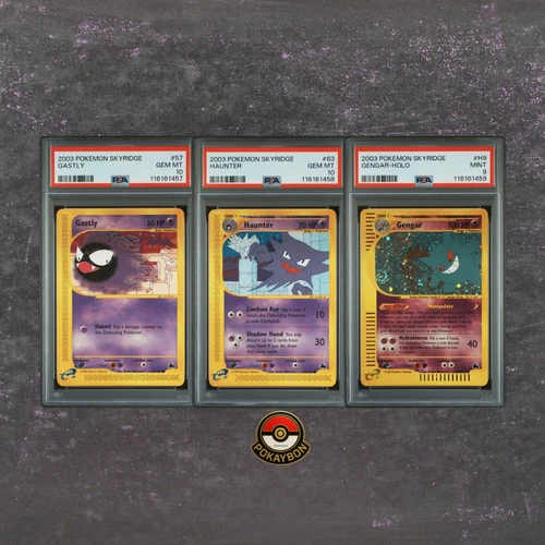 Sequential Skyridge PSA 10 Gastly, Haunter, PSA 9 Umemoto Gengar SWIRL