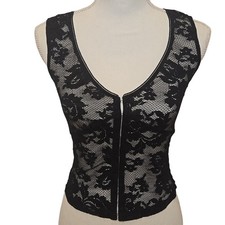 Bebe Vintage Y2K Black Lace Corset Hook Tank Top Goth Victorian Vest Size XS