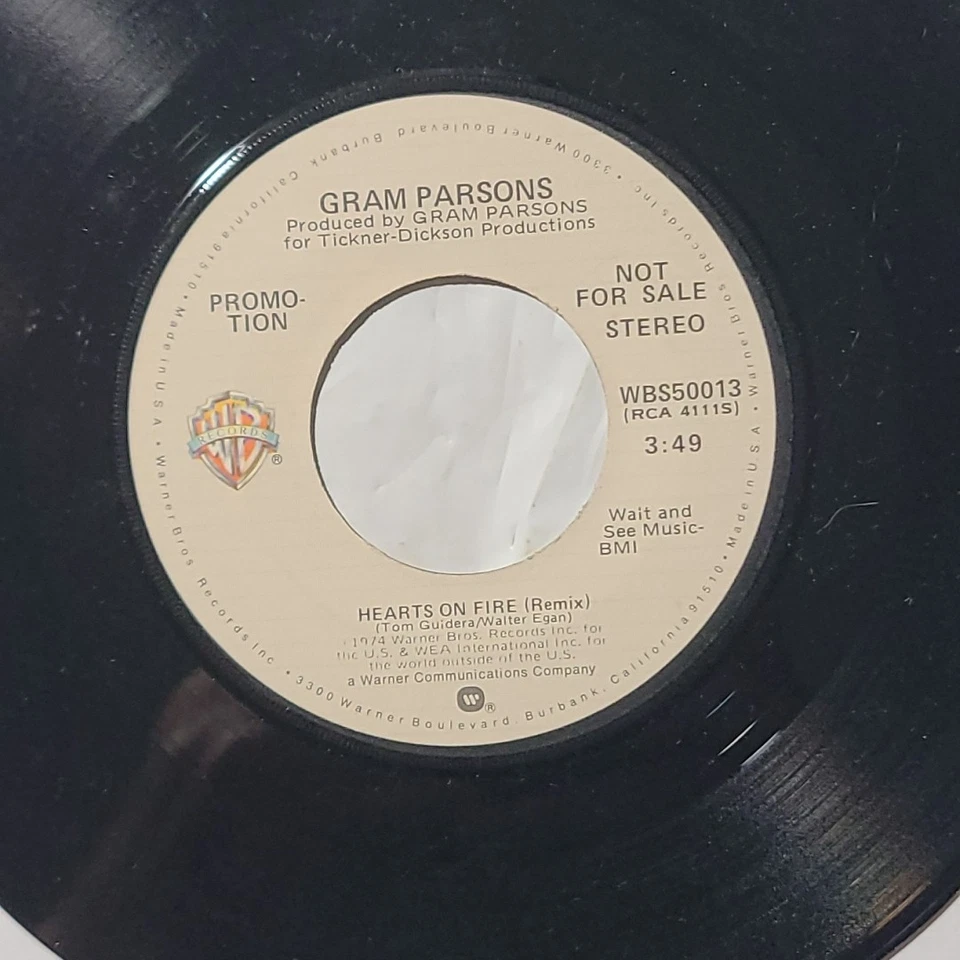 Gram Parsons ~ Return Of The Grievous Angel/ Hearts On Fire~ Warner Promo 45 RPM - Image 4 of 4