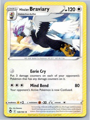2022 POKEMON HISUIAN BRAVIARY SILVER TEMPEST 149/195 R NM A93795 FREE S&H
