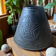 Punched Tin Metal Shade, 4”X10”X8" Star pattern, Rustic Brown, clip on bulb, NEW