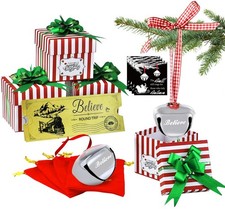 4 Set Polar Express Decorations Gift Box, Christmas Believe Bell Ornaments, 2...