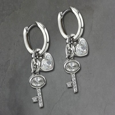 SilberDream Damen Ohrringe Schlüssel/Herz Zirkonia Creolen 925 Silber GSO506W