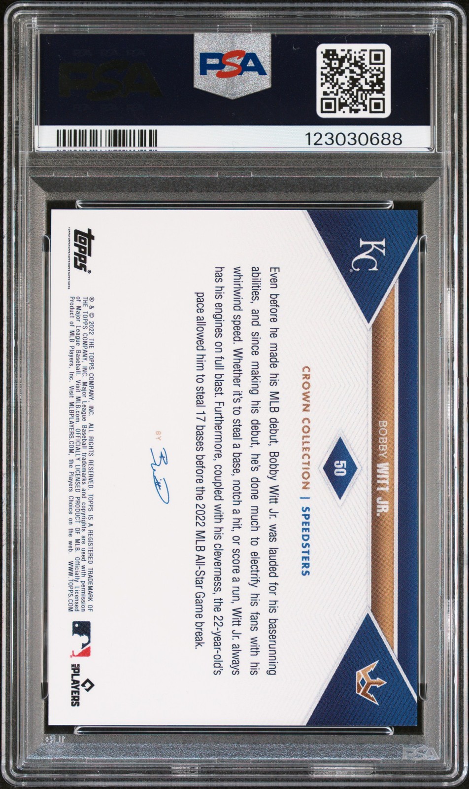 2022 TOPPS X BOBBY WITT JR. CROWN COLLECTION #50 BOBBY WITT JR. ROOKIE RC PSA 10 view 2