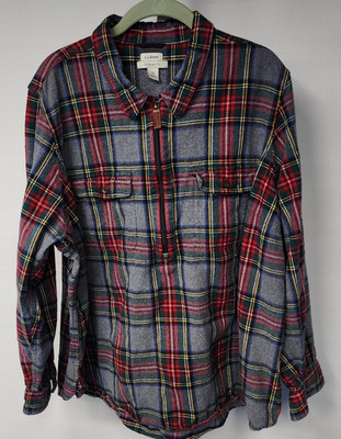 L.L.Bean 3X Plus Scotch Plaid Flannel Quarter Zip Shirt Relaxed Fit