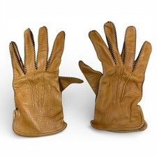 Vintage Deerskin Leather Womens Driving Gloves Work Size 11.5 Brown Winter Warm