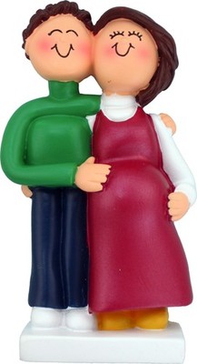 Pregnant Couple Both Brown Personalized Christmas Tree Ornament