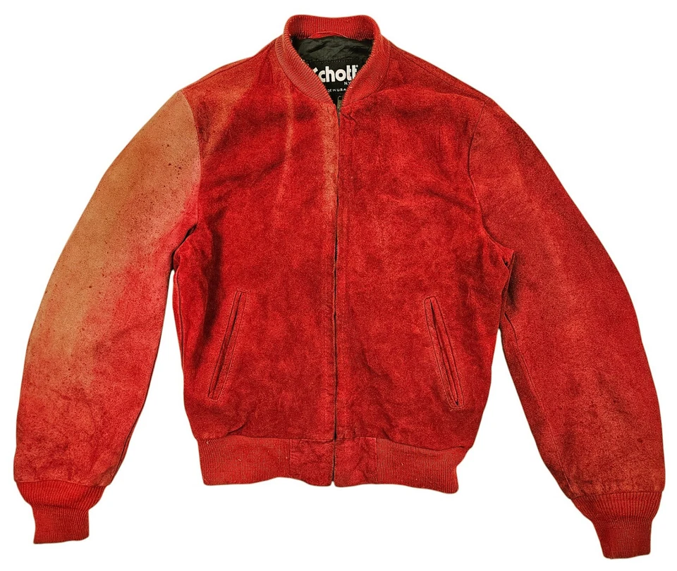 HOT VINTAGE 70's Men's SCHOTT @ BOMBER GENUINE SUEDE LEATHER Zip RED Jacket 38 S - Image 3 of 4