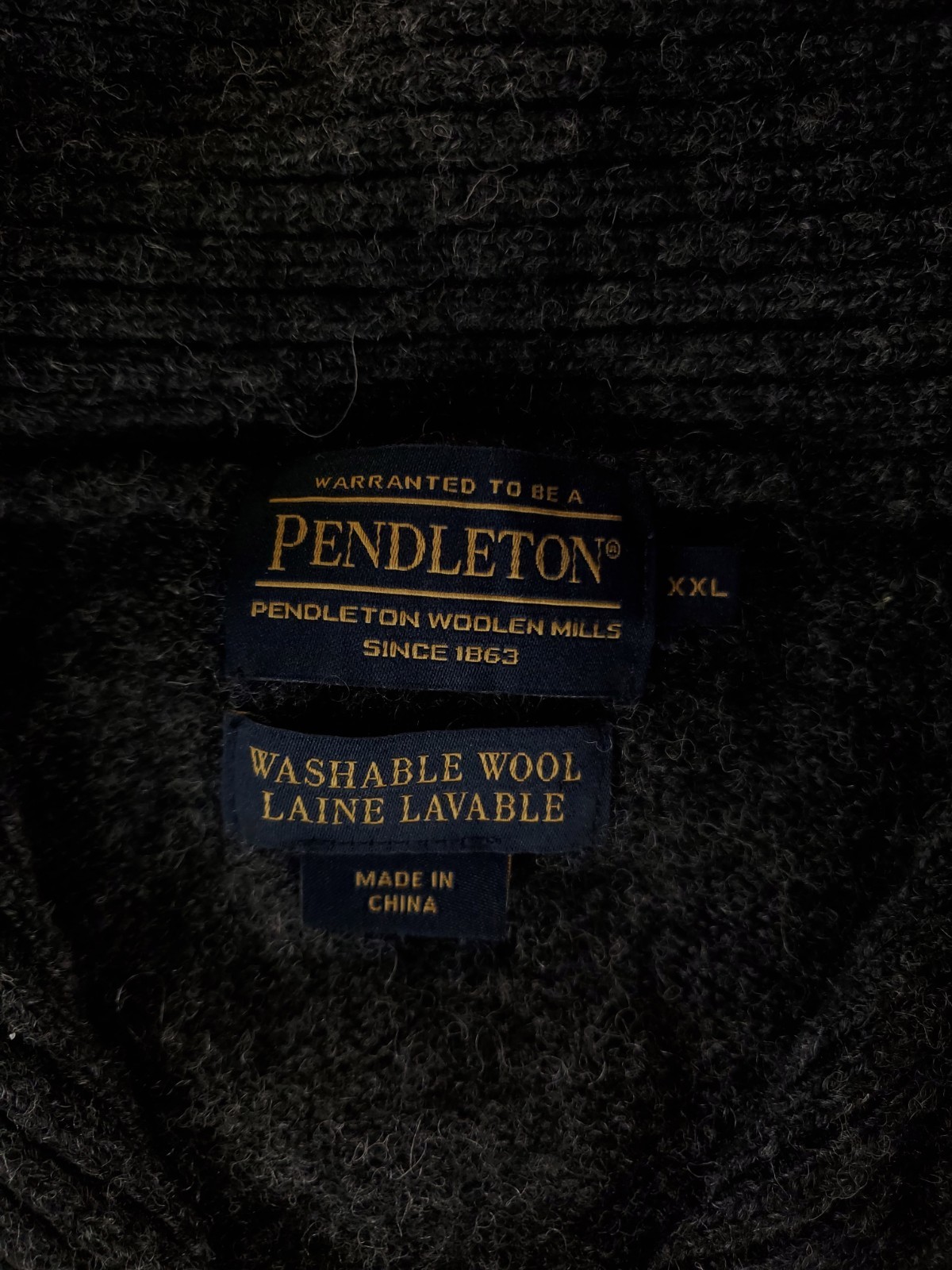 Pendleton Sweater Washable Wool Shawl Collar Gray… - image 2