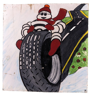 Vintage Michelin Reifen Werbeschild handbemalt Öl auf Sperrholzplatte Ap1