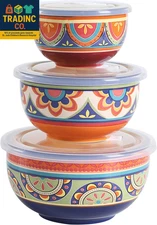 Tunisian Ceramic Bowl with Air Tight Lid Set of 3(27Oz, 18Oz, 9Oz Each), Prep Bo