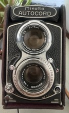Autocord Minolta TLR Camera 75mm f/3.5 Rokkor Lens w/Original Leather Case