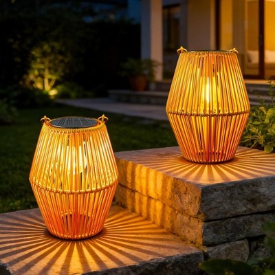 Solar Laternen Garten Balkon Terrasse  Boho Design 2er Set