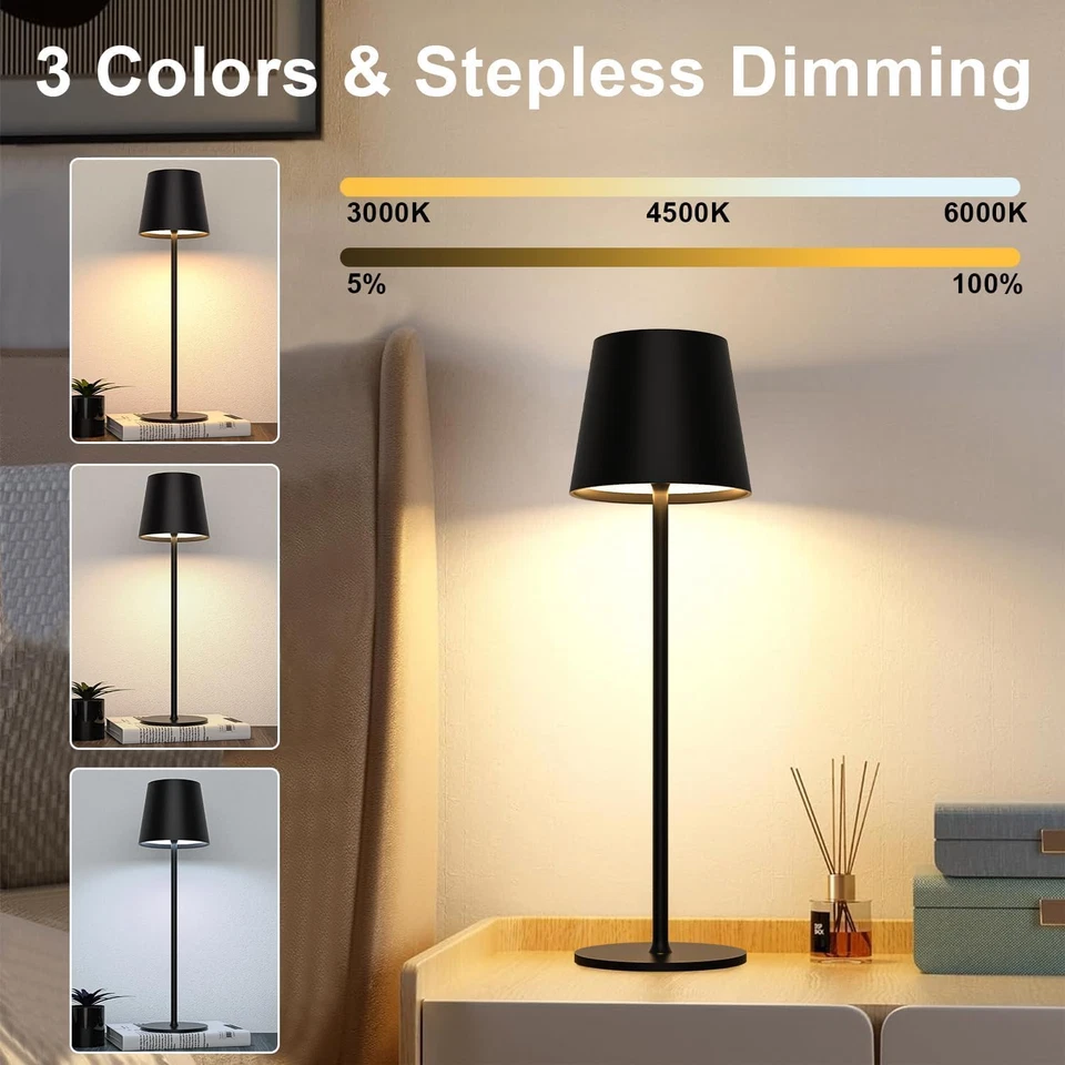 Lampada Da Tavolo Dimmerabile a Batteria LED, Lampada Da Tavolo Senza Fili Touch - Immagine 2 di 4