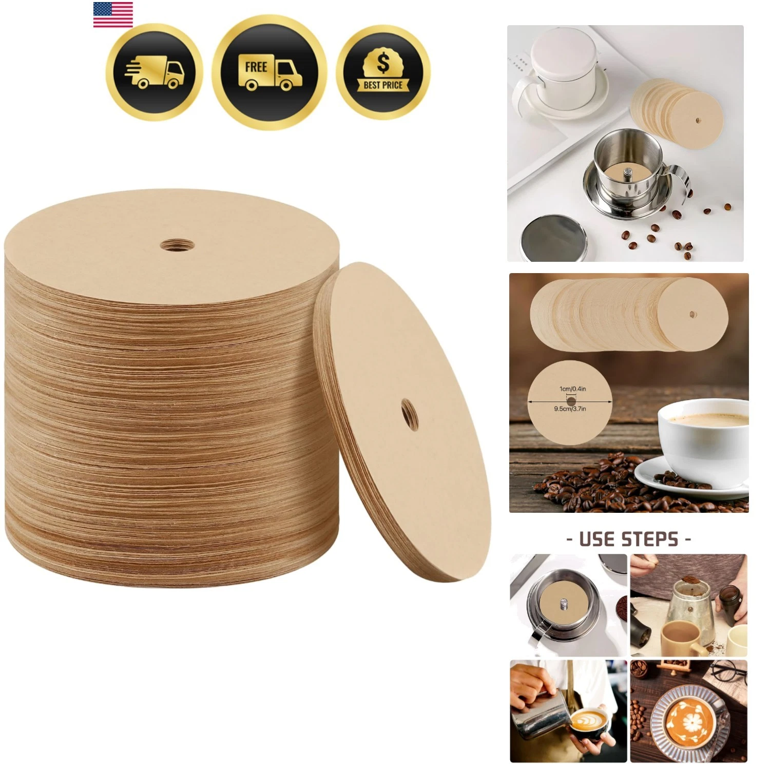 300 Count Percolator Coffee Filters, 3.75in Natural Unbleached Disposable Cof...