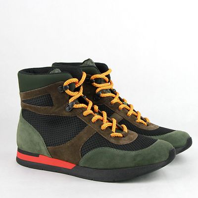 Bottega Veneta Green/Brown/Black Suede Leather Mesh High Top