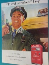 1951 Coca-Cola Bottle art "Travel Refeshed, I Say.." Vintage promo print ad