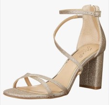 JEWEL BADGLEY MISCHKA Women's Devorah Evening Sandals Block Heel Gold Size 7
