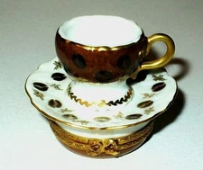 LIMOGES FRANCE BOX - COFFEE CUP & SAUCER -COFFEE BEANS- CAFÉ - COFFEE POT INSIDE