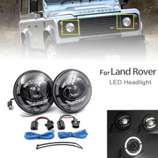 Pair 7''inch LED Headlight DRL Halo Ring+harness For Land Rover Defender 90/110