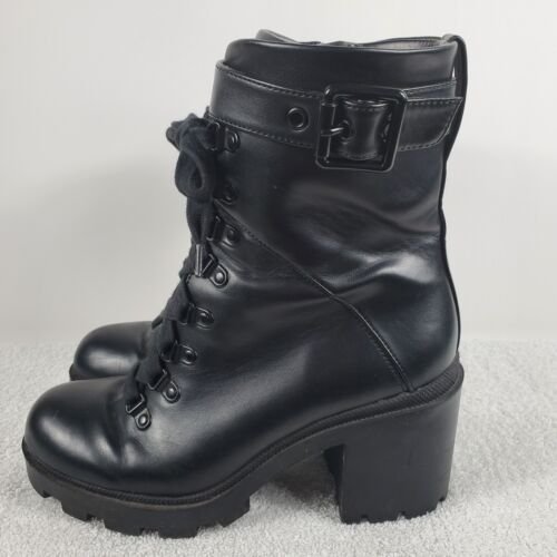 Mix No. 6 Combat Boots Womens 7.5 M Valera Black Faux Leather Zipper Heeled - Afbeelding 1 van 11
