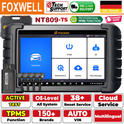 FOXWELL NT809TS Profi KFZ Diagnosegerät Auto OBD2 Scanner TPMS RDKS ALLE SYSTEM