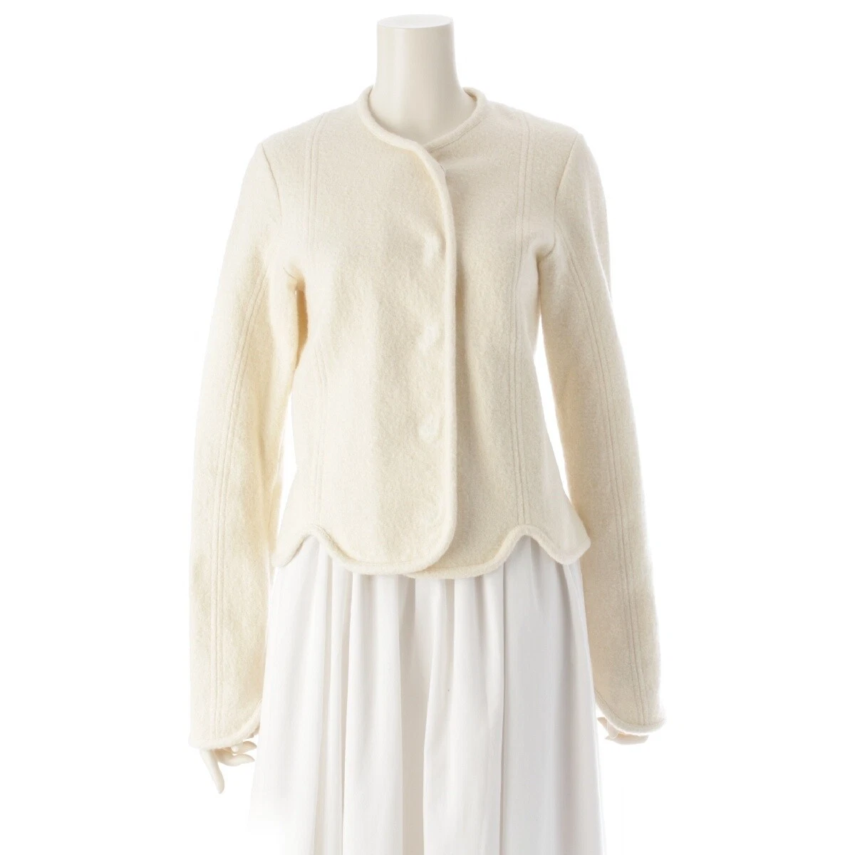 OFF WHITE JIL SANDER 23AW Cotone Lana Guscio d'uovo Senza Collo Pile Giacca Blusa Esterno...