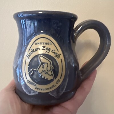 Deneen Pottery ANOTHER BROKEN EGG CAFE Coffee Cup Blue Drip Glaze Stoneware Mug