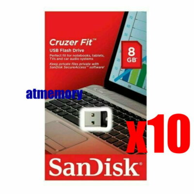 10x SanDisk 8GB 8G Cruzer Fit USB Flash Drive Disk 2.0 Flash CZ33 Lot of 10pcs