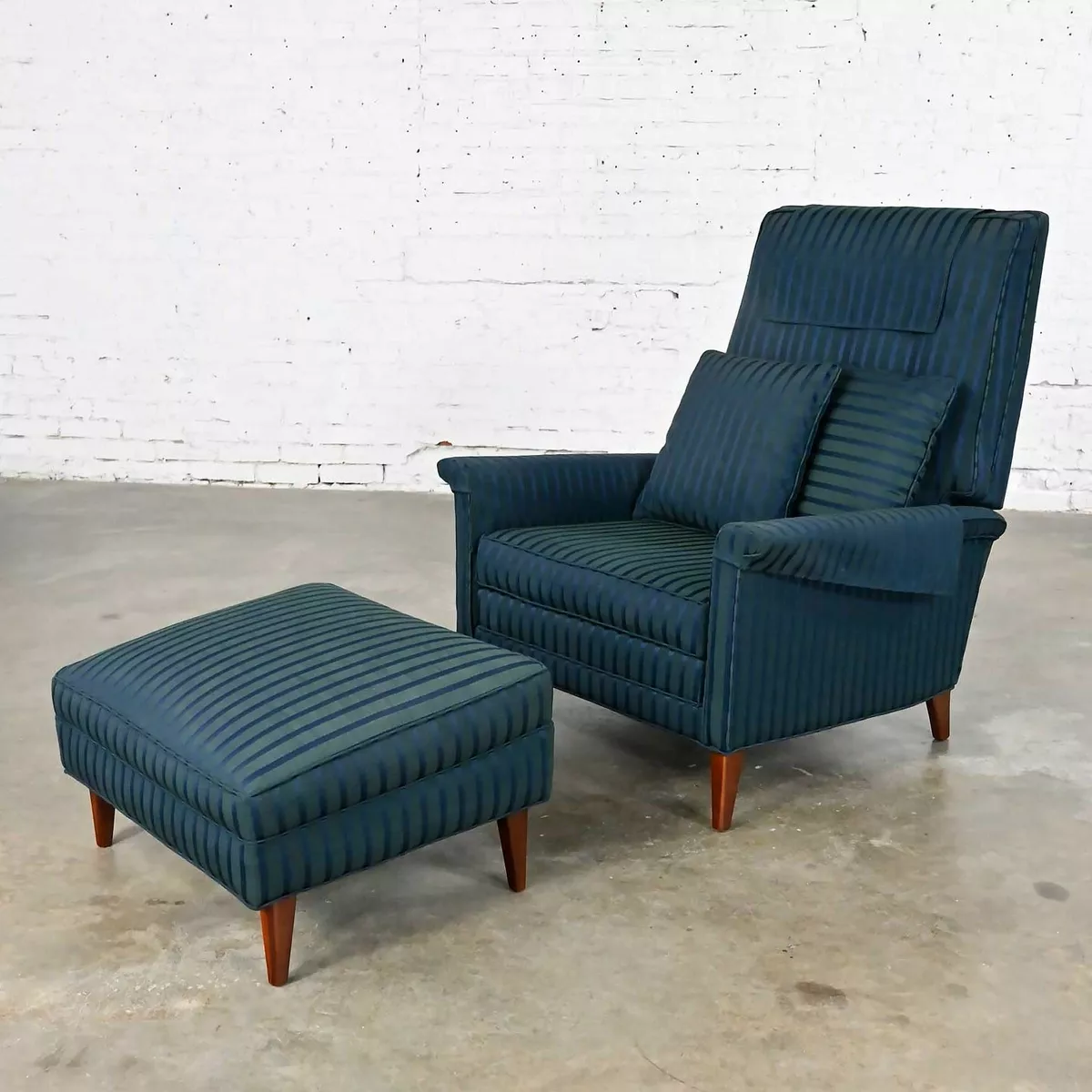 MCM Royal Blue Blue Green Recliner Ottoman Attributed to Selig Monroe Chair