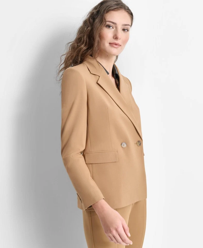 Dkny Petite Notched-Collar Double-Breasted Blazer - TRUFFLE Size 2P - Image 2 of 4