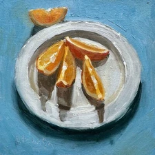 Original Oil Painting Orange Still Life Artwork 6x6 Kitchen Wall Art