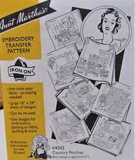 Aunt Martha's 4042 COUNTRY PORCHES Iron On Embroidery Transfer Pattern NEW