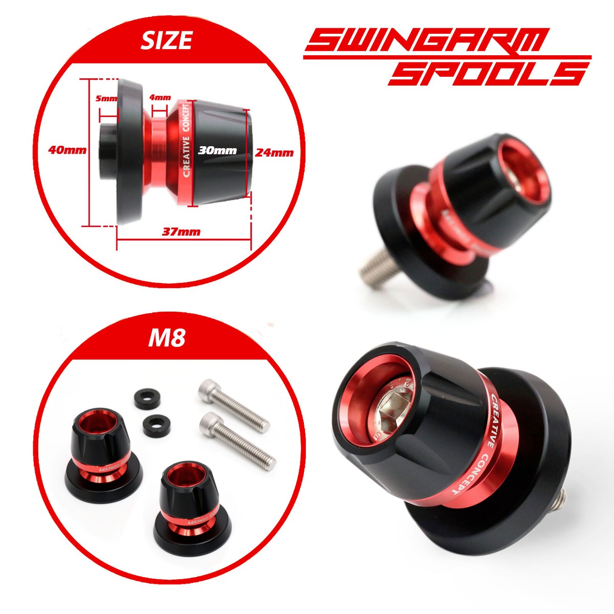 R&R..mamページ Red BB01 CNC M8 Rear Swing Arm Spools For Kawasaki Ninja ZX