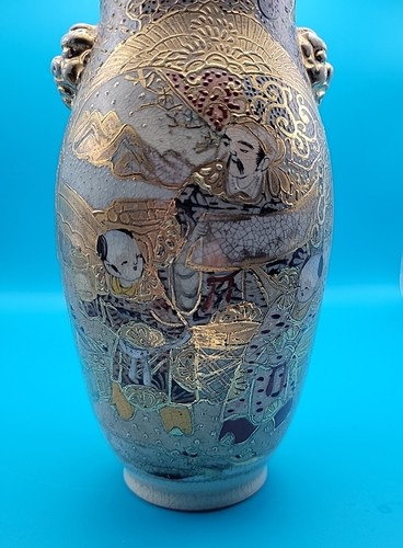 Antike japanische Satsuma Vase handbemalt Gold Moriage vergoldet 7" Porzellan - Bild 8 von 13